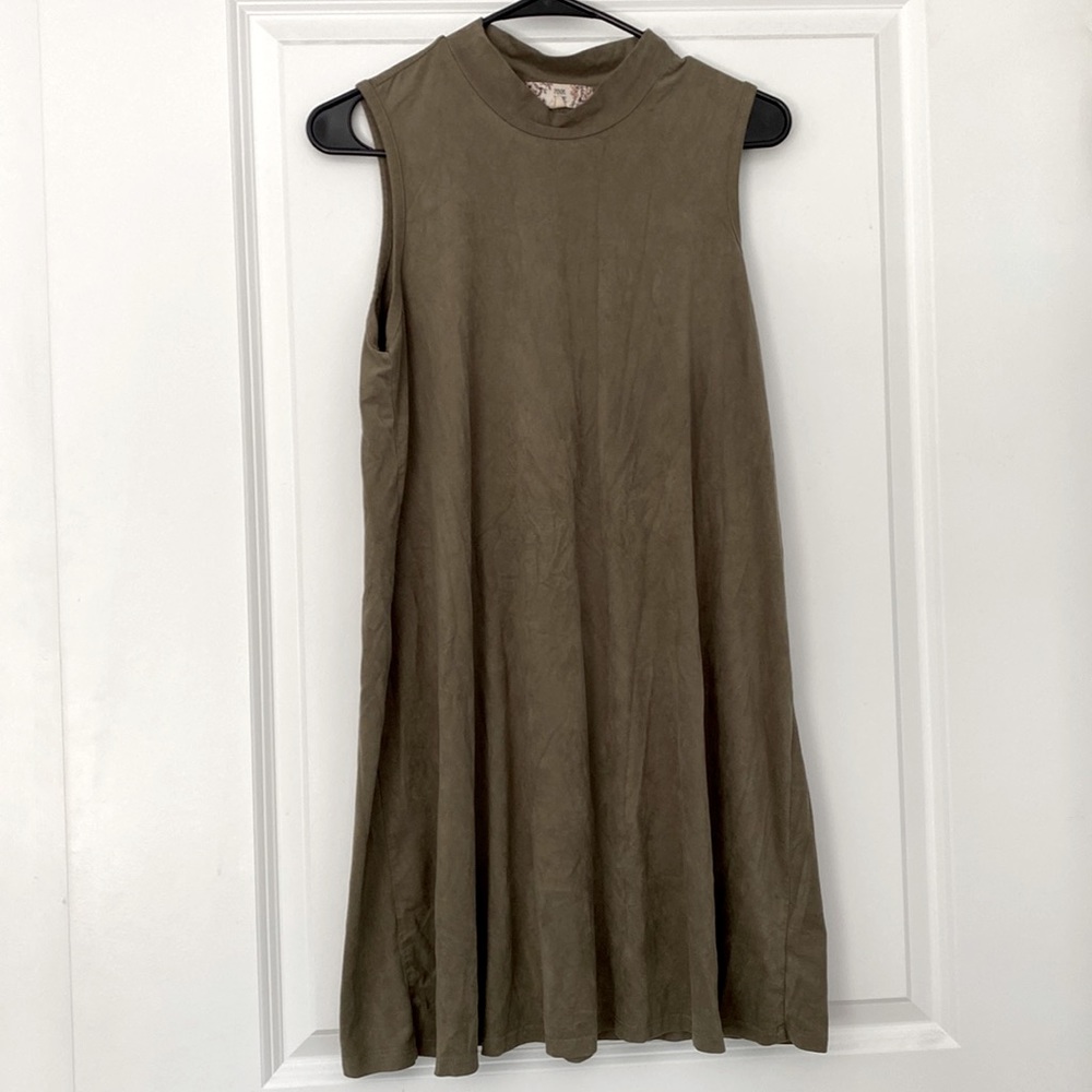 Pink Rose Green Suede Dress